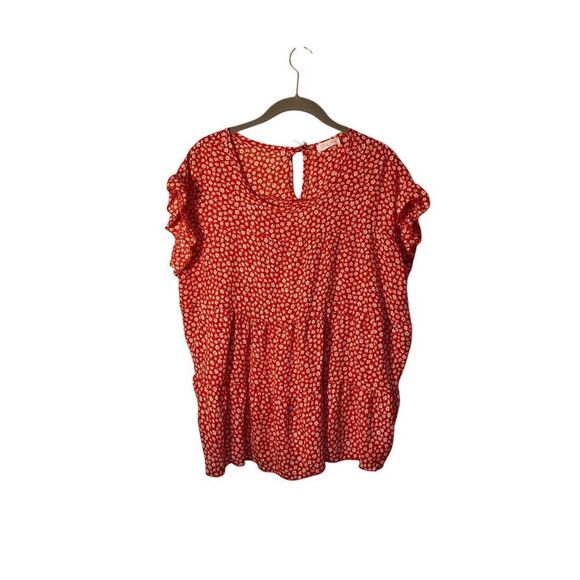 Pink Lily Woman’s Red & White Floral Short Sleeve Blouse Size Small - Picture 2 of 4